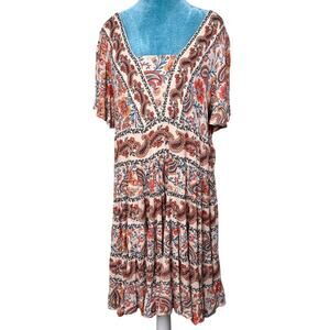Bila Women XL BOHO Dress Midi 3 tiers Paisley